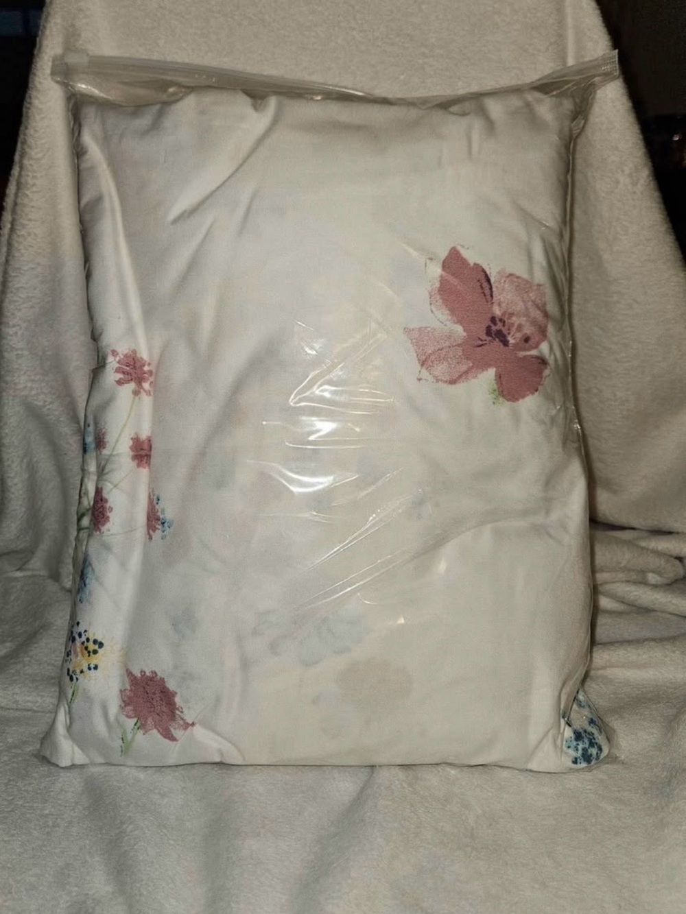 Cotton Floral Pillow Sham - White with Pink Blossoms